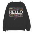 Start With Hello Different World Language Learning Teacher Women Crewneck Sweatshirt, novelty gifts, funny gifts