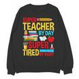 Super Teacher By Day Super Tired By Night Superhero Teacher Women Crewneck Sweatshirt, novelty gifts, funny gifts Super Teacher By Day Super Tired By Night Superhero Teacher Women Crewneck Sweatshirt, novelty gifts, funny gifts