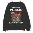 Support Public Education Cute Floral Teacher Red For Ed Women Crewneck Sweatshirt, novelty gifts, funny gifts