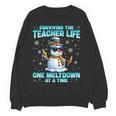 Surviving The Teacher Life Pjs Pajamas Christmas Xmas Teache Women Crewneck Sweatshirt, novelty gifts, funny gifts