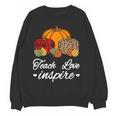 Teach Love Inspire Autumn Fall Plaid Leopard Pumpkin Teacher For Men Women Kids Women Crewneck Sweatshirt, novelty gifts, funny gifts