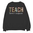 Teach Love Inspire Leopard Back To School Cute Teacher Men Women Girls Kids Women Crewneck Sweatshirt, novelty gifts, funny gifts