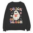 Teacher Halloween Trick Or Teach Floral Ghost Women Crewneck Sweatshirt, novelty gifts, funny gifts Teacher Halloween Trick Or Teach Floral Ghost Women Crewneck Sweatshirt, novelty gifts, funny gifts