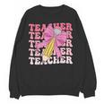 Teacher Pencil Back To School Groovy Pink Teacher First Day Women Crewneck Sweatshirt, novelty gifts, funny gifts