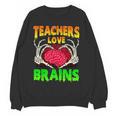 Teacher Teachers Love Brains Skeleton Hand Heart Halloween Women Crewneck Sweatshirt, novelty gifts, funny gifts Teacher Teachers Love Brains Skeleton Hand Heart Halloween Women Crewneck Sweatshirt, novelty gifts, funny gifts