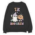 TK Boo Crew Retro Groovy Halloween Floral Ghost TK Teacher Men Women Kids Women Crewneck Sweatshirt, novelty gifts, funny gifts