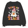 Trick Or Teach Cute Floral Ghost Teacher Halloween Costume Women Crewneck Sweatshirt, novelty gifts, funny gifts