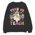 Trick Or Teach Groovy Teacher Halloween Retro Teacher Ghost Women Crewneck Sweatshirt, novelty gifts, funny gifts Trick Or Teach Groovy Teacher Halloween Retro Teacher Ghost Women Crewneck Sweatshirt, novelty gifts, funny gifts