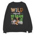 Wild About 1st Grade Teacher Student First Grade Zoo Safari Women Crewneck Sweatshirt, novelty gifts, funny gifts