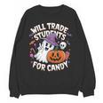 Will Trade Students For Candy Halloween Teacher Women Crewneck Sweatshirt, novelty gifts, funny gifts Will Trade Students For Candy Halloween Teacher Women Crewneck Sweatshirt, novelty gifts, funny gifts