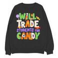 Will Trade Students For Candy Teacher Cute Halloween Costume Women Crewneck Sweatshirt, novelty gifts, funny gifts