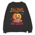 Will Trade Students For Candy Teacher Cute Halloween Pumpkin Women Crewneck Sweatshirt, novelty gifts, funny gifts Will Trade Students For Candy Teacher Cute Halloween Pumpkin Women Crewneck Sweatshirt, novelty gifts, funny gifts