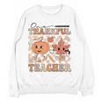 One Thankful Teacher Thanksgiving Groovy Fall Autumn Teacher Women Crewneck Sweatshirt, novelty gifts, funny gifts