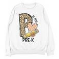 P Is For Pre K Teacher Leopard First Day Of School For Men Women Girls Kids Women Crewneck Sweatshirt, novelty gifts, funny gifts P Is For Pre K Teacher Leopard First Day Of School For Men Women Girls Kids Women Crewneck Sweatshirt, novelty gifts, funny gifts
