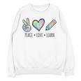 Peace Love Learn Tie Dye Teacher Kids 100th Days Of School Women Crewneck Sweatshirt, novelty gifts, funny gifts Peace Love Learn Tie Dye Teacher Kids 100th Days Of School Women Crewneck Sweatshirt, novelty gifts, funny gifts