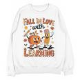 Retro Fall In Love With Learning Autumn Pumpkin Teacher Kids Women Crewneck Sweatshirt, novelty gifts, funny gifts Retro Fall In Love With Learning Autumn Pumpkin Teacher Kids Women Crewneck Sweatshirt, novelty gifts, funny gifts