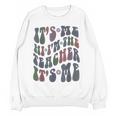 Retro IT'S ME Hi I'm The TEACHER Groovy Testing Squad Pink Women Crewneck Sweatshirt, novelty gifts, funny gifts