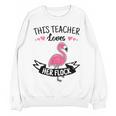 This Teacher Loves Her Flock Cute Flamingo Teacher Women Crewneck Sweatshirt, novelty gifts, funny gifts