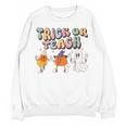 Trick Or Teach Candy Corn Pumpkin Ghost Teacher Women Crewneck Sweatshirt, novelty gifts, funny gifts
