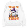 Trick Or Teach Teacher Halloween Ghost Pencil Floral Women Crewneck Sweatshirt, novelty gifts, funny gifts