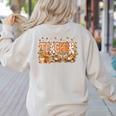 Autumn Pumpkin Thanksgiving Coffee Floral Teacher Fall Women's Sweatshirt Back Print Sand