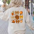 Coquette Teach Teacher Bows Thanksgiving Turkey Fall Autumn Women's Sweatshirt Back Print Sand