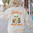 Cute Halloween Teacher Librarian Mummy Reading Books Women's Sweatshirt Back Print Sand