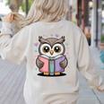 Cute Reading Owl Book Lover Teacher Librarian Bookworm Women's Sweatshirt Back Print Sand Cute Reading Owl Book Lover Teacher Librarian Bookworm Women's Sweatshirt Back Print Sand