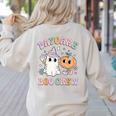 Daycare Boo Crew Groovy Halloween Floral Ghost Kid Teacher Women's Sweatshirt Back Print Sand