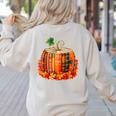 Fall Book Autumn Reading Teacher Halloween Pumpkin Season Women's Sweatshirt Back Print Sand