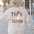 Fall Holiday Themed Thanksgiving Halloween Teacher Trick Or Women's Sweatshirt Back Print Sand