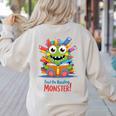 Feed The Reading Monster Halloween Teacher Women's Sweatshirt Back Print Sand