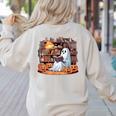 Ghost Book Reading Halloween Books Lover Teacher Women's Sweatshirt Back Print Sand Ghost Book Reading Halloween Books Lover Teacher Women's Sweatshirt Back Print Sand