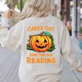 Halloween Teacher Librarian Pumpkin Reading Books Men Women Kids Women's Sweatshirt Back Print Sand