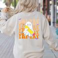 Happy Fri-Yay Friday Lovers Groovy Teacher Life Halloween Women's Sweatshirt Back Print Sand