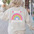 Hello Preschool Teacher Student Girls Rainbow Back To School Women's Sweatshirt Back Print Sand Hello Preschool Teacher Student Girls Rainbow Back To School Women's Sweatshirt Back Print Sand
