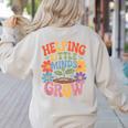 Helping Little Minds Grow Teacher First Day Back To School Women's Sweatshirt Back Print Sand Helping Little Minds Grow Teacher First Day Back To School Women's Sweatshirt Back Print Sand
