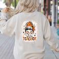 Messy Bun Spooky Teacher Bleached Halloween Teachers Women's Sweatshirt Back Print Sand