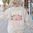 In October Pre-K Teachers Wear Pink Ribbon Breast Cancer Women's Sweatshirt Back Print Sand