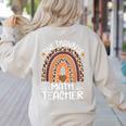 One Thankful Math Teacher Leopard Rainbow Thanksgiving Women's Sweatshirt Back Print Sand