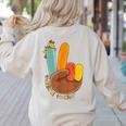 One Thankful Teacher Thanksgiving Turkey Peace Hand Sign Women's Sweatshirt Back Print Sand One Thankful Teacher Thanksgiving Turkey Peace Hand Sign Women's Sweatshirt Back Print Sand