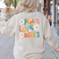 Peace Love Books Bookworm Librarian Reading Teacher Groovy Women's Sweatshirt Back Print Sand Peace Love Books Bookworm Librarian Reading Teacher Groovy Women's Sweatshirt Back Print Sand