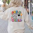 Pre-K Is Out Of This World Space Planets Teacher Women's Sweatshirt Back Print Sand