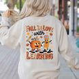 Retro Fall In Love With Learning Autumn Pumpkin Teacher Kids Women's Sweatshirt Back Print Sand