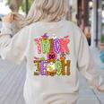 Retro Trick Or Teach Leopard Ghost Halloween Spooky Teacher Women's Sweatshirt Back Print Sand