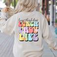 Soul Bleach Teacher Staff First Day Of School Last Hugs & High Fives Lunch Lady Vibes Blue Classic Fit Women's Sweatshirt Back Print Sand