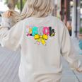 Teach Coquette Bow Teacher Back To School Happy First Day Women's Sweatshirt Back Print Sand Teach Coquette Bow Teacher Back To School Happy First Day Women's Sweatshirt Back Print Sand