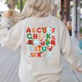 Teacher Christmas Alphabet Back To School Holiday Learning Women's Sweatshirt Back Print Sand Teacher Christmas Alphabet Back To School Holiday Learning Women's Sweatshirt Back Print Sand