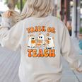 Teacher Halloween Trick Or Teach Retro Groovy Floral Ghost Women's Sweatshirt Back Print Sand Teacher Halloween Trick Or Teach Retro Groovy Floral Ghost Women's Sweatshirt Back Print Sand