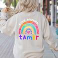 Tiny Human Tamer Watercolor Rainbow Daycare Teacher Women's Sweatshirt Back Print Sand Tiny Human Tamer Watercolor Rainbow Daycare Teacher Women's Sweatshirt Back Print Sand